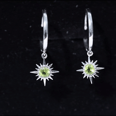 Round Shape 1 Carat Peridot Sunburst Hoop Drop Earrings For Women