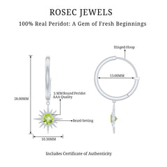 Round Shape 1 Carat Peridot Sunburst Hoop Drop Earrings For Women