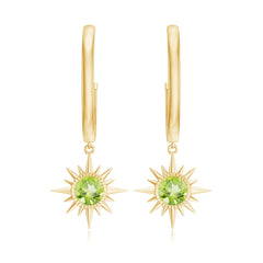 Round Shape 1 Carat Peridot Sunburst Hoop Drop Earrings For Women