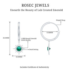 0.5 Carat Round Cut Lab Created Emerald Sunburst Hoop Earrings