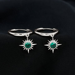 0.5 Carat Round Cut Lab Created Emerald Sunburst Hoop Earrings