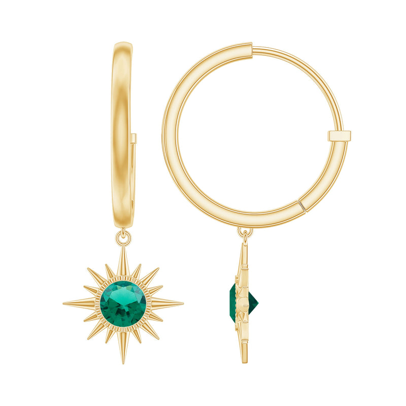 0.5 Carat Round Cut Lab Created Emerald Sunburst Hoop Earrings