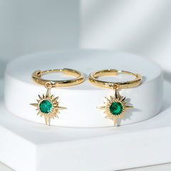 0.5 Carat Round Cut Lab Created Emerald Sunburst Hoop Earrings