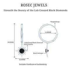 Lab Created Black Diamond Sunburst Hoop Earrings in Bezel Setting