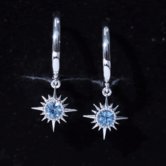 0.5 Carat Aquamarine Sunburst Hoop Earrings For Women