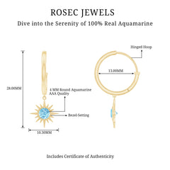 0.5 Carat Aquamarine Sunburst Hoop Earrings For Women