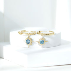 0.5 Carat Aquamarine Sunburst Hoop Earrings For Women