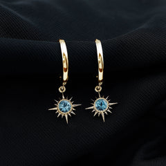 0.5 Carat Aquamarine Sunburst Hoop Earrings For Women