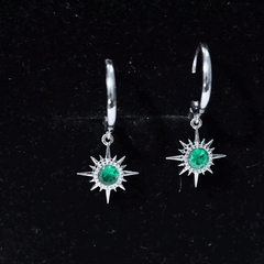 Real Emerald Sunburst Hoop Drop Earrings with Certificate