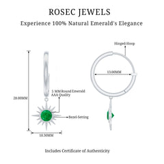 Real Emerald Sunburst Hoop Drop Earrings with Certificate