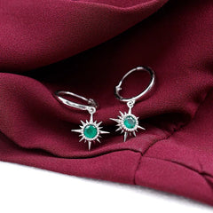 Real Emerald Sunburst Hoop Drop Earrings with Certificate
