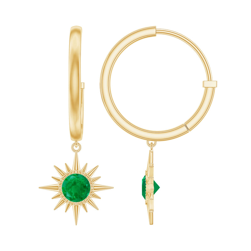 Real Emerald Sunburst Hoop Drop Earrings with Certificate