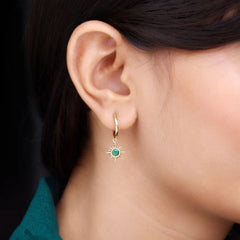 Real Emerald Sunburst Hoop Drop Earrings with Certificate