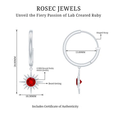Lab Created Ruby Hoop Drop Earrings With Certificate