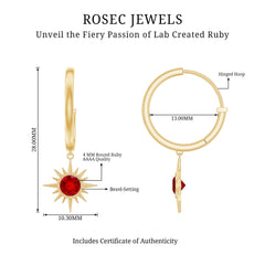Lab Created Ruby Hoop Drop Earrings With Certificate