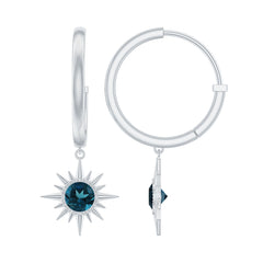 Real London Blue Topaz Sunburst Hoop Drop Earrings for Women