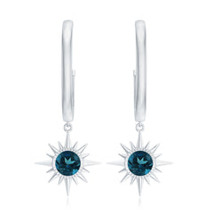 Real London Blue Topaz Sunburst Hoop Drop Earrings for Women