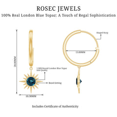 Real London Blue Topaz Sunburst Hoop Drop Earrings for Women
