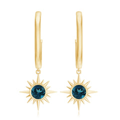 Real London Blue Topaz Sunburst Hoop Drop Earrings for Women