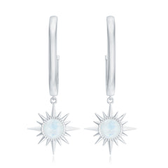 Natural 0.7 Carat Moonstone Sunburst Drop Earrings with Hinged Hoop