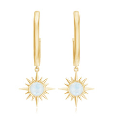 Natural 0.7 Carat Moonstone Sunburst Drop Earrings with Hinged Hoop