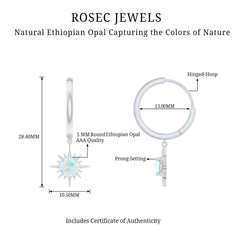 1 Carat Round Shape Ethiopian Opal Sunburst Hoop Earrings