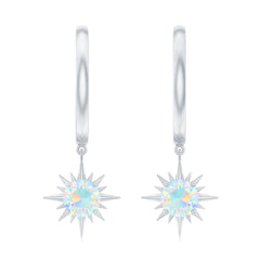 1 Carat Round Shape Ethiopian Opal Sunburst Hoop Earrings