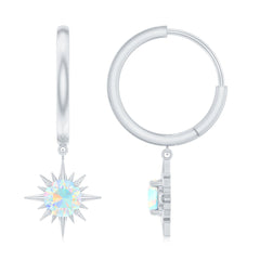 1 Carat Round Shape Ethiopian Opal Sunburst Hoop Earrings