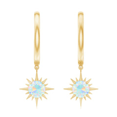 1 Carat Round Shape Ethiopian Opal Sunburst Hoop Earrings