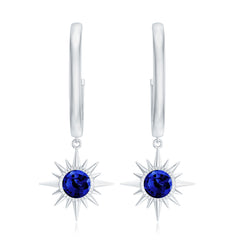 Lab Created Blue Sapphire Hoop Drop Earrings With Certificate