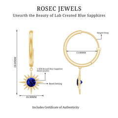 Lab Created Blue Sapphire Hoop Drop Earrings With Certificate