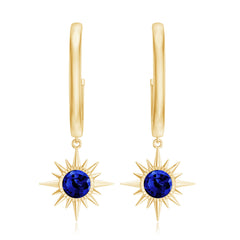 Lab Created Blue Sapphire Hoop Drop Earrings With Certificate