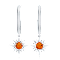 Certified Real Fire Opal Sunburst Drop Hoop Earrings