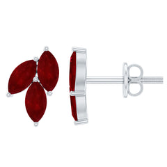Certified Marquise Shape Ruby Leaf Stud Earrings for Women