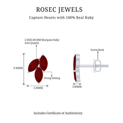 Certified Marquise Shape Ruby Leaf Stud Earrings for Women