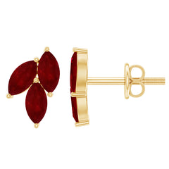 Certified Marquise Shape Ruby Leaf Stud Earrings for Women