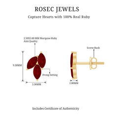 Certified Marquise Shape Ruby Leaf Stud Earrings for Women