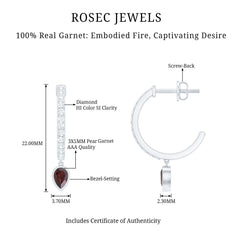 Genuine Garnet Teardrop Hoop Earrings with Diamonds