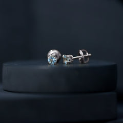4MM Genuine Aquamarine Solitaire Stud Earrings in Double Claw Prong Setting