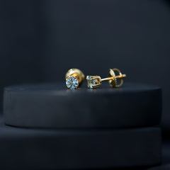 4MM Genuine Aquamarine Solitaire Stud Earrings in Double Claw Prong Setting
