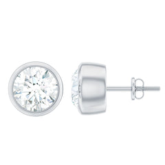Certified Moissanite Solitaire Stud Earrings in Bezel Setting
