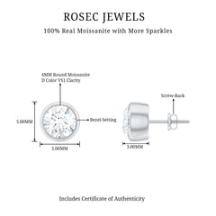 Certified Moissanite Solitaire Stud Earrings in Bezel Setting