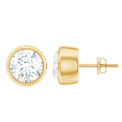Certified Moissanite Solitaire Stud Earrings in Bezel Setting