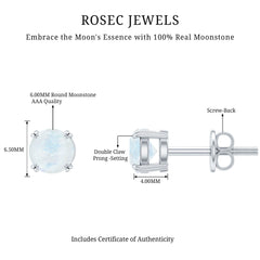 0.74 Carat Moonstone Solitaire Stud Earrings for Women