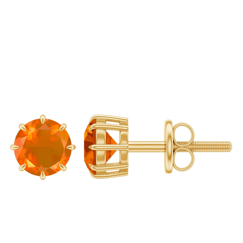 Natural Fire Opal Solitaire Stud Earrings for Women
