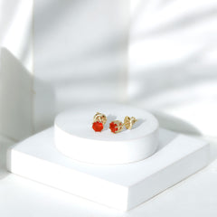 Natural Fire Opal Solitaire Stud Earrings for Women