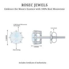 Real 0.7 Carat Moonstone Stud Earrings with Screw Back
