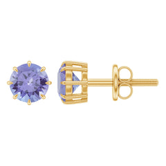 1 Carat Natural Tanzanite Round Stud Earrings for Women