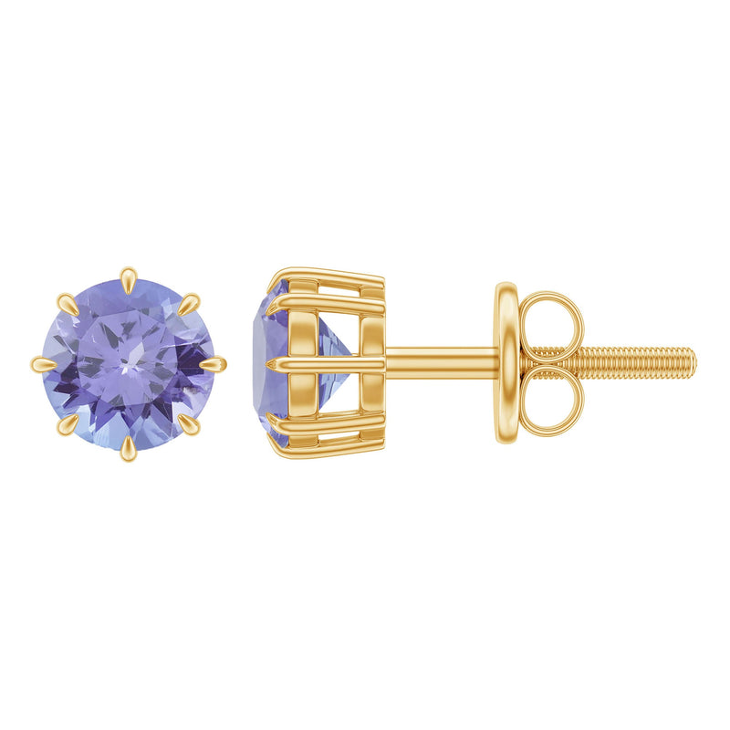 1 Carat Natural Tanzanite Round Stud Earrings for Women