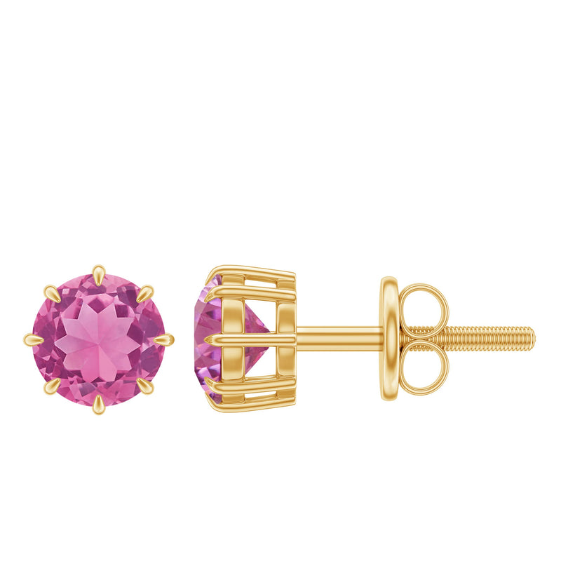 Genuine 1 Carat Pink Tourmaline Stud Earrings with Screw Back